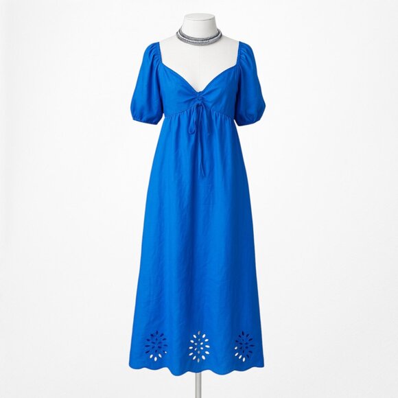 Lauren Conrad Blue Puffy Sleeve Cutout Babydoll Shift Midi Dress Size M - Picture 5 of 7